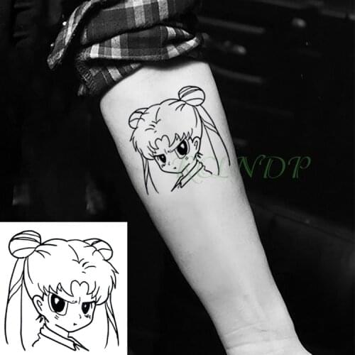 Waterproof Temporary Tattoo Stickers lovely girl Sailor Moon fake Tatto Cute Mermaid Flash Tatoo Tatouage for Girl Women Kids