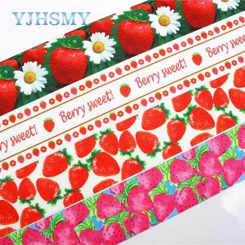 YJHSMY C-18317-74,10 yards, 50 mm Strawberry Printed grosgrain ribbons,DIY handmade Hair accessories Material wedding gift wrap