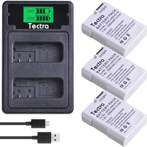 3PCS 1500mAh EN-EL14A EN-EL14 ENEL14 Battery+LCD Charger for Nikon D3100 D3200 D3300 D3400 D3500 D5600 D5100 D5200 P7000