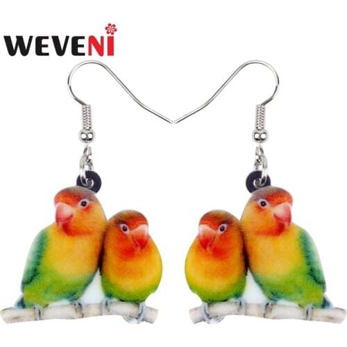 WEVENI Acrylic Cute Africa Fischers Lovebird Parrot Earrings New Long Dangle Drop Fashion Animal Jewelry For Women Girls Gift