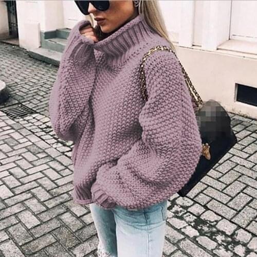 Women Autumn Batwing Long Sleeve Sweater Turtleneck Solid Color Chunky Cable Knit Pullover Tops Oversized Loose Jumper Shirt