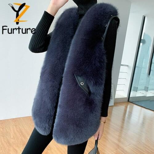 Winter Women New Real Fox Fur Waistcoat Splicing Sheepskin With Patch Pocket Design Fashion High Quality Natural Fox Fur Vest