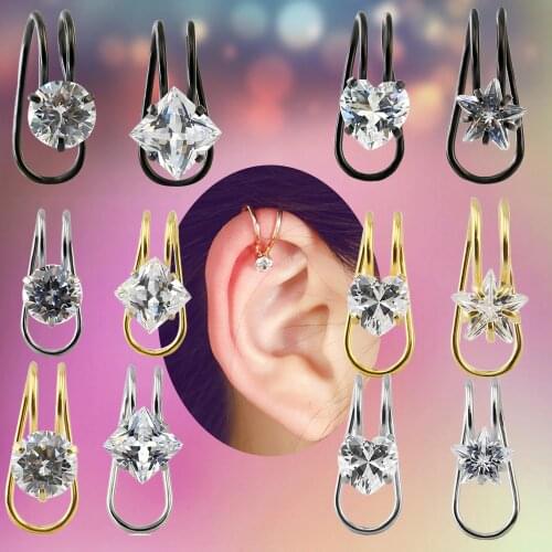 1 pair Women Fake piercing Ear Clips Ohrringe Girl mothers day Gift Fashion Cz U Shape Ear Cuff Clip-on No Piercing Earring