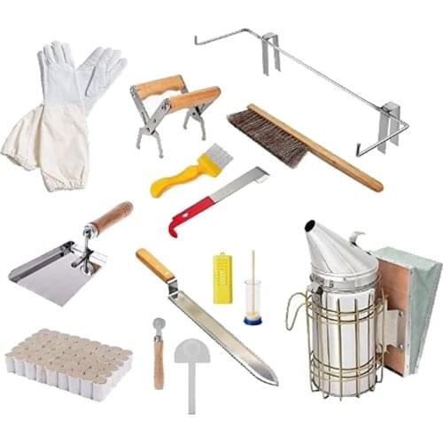 14Pcs Stainless Steel Beekeeping Equipment Tools Set Bee Hive Smoker Brush