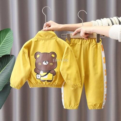 2021 Baby Boy Spring Autumn Sport Jacket Set Children Cartoon Bear Coats Pants 2pcs Outfits Kids Fashion Tracksuits