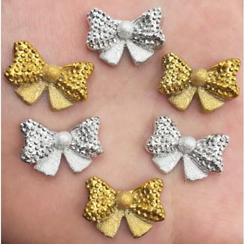 30PCS 15*21mm Shiny Resin Cute Bow Flat Back Rhinestone Scrapbook DIY Wedding Applique Ornament Crafts W45