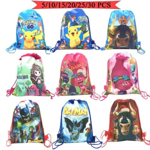 5PCS High Quality Disney Cars Mermaid/Princess/Batmen Theme Drawstring Bags Kid Cotton Travel Pouch Storage Clothes Shoes Bags