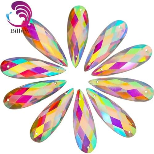 50pcs 10x30mm Teardrop Crystal AB Sew On Rhinestone Flatback Acrylic стразы Sewing Rhinestones For Sewing Garment B3159