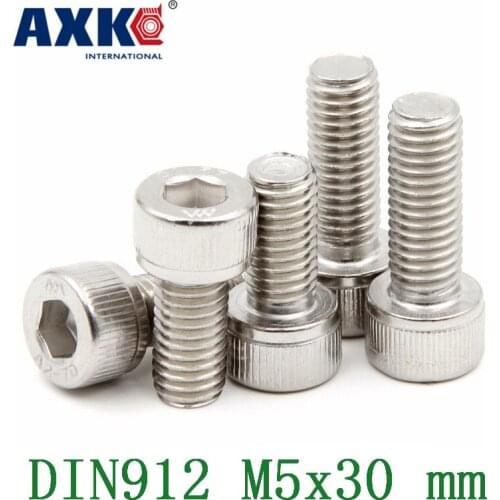 Free Shipping 50pcs/lot Metric Thread Din912 M5x30 Mm M5*30 Mm 304 Stainless Steel Hex Socket Head Cap Screw Bolts
