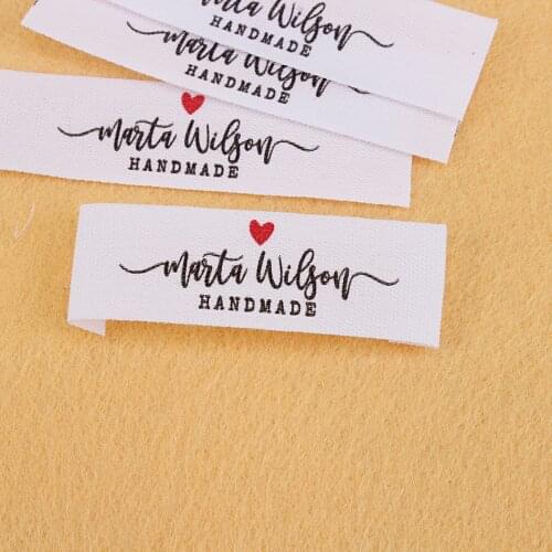 Cotton Tags, Sewing Labels, Custom Logo, Clothing, Business Name, Washable, Handmade Love Heart, 15mm x 60mm (MD5210)