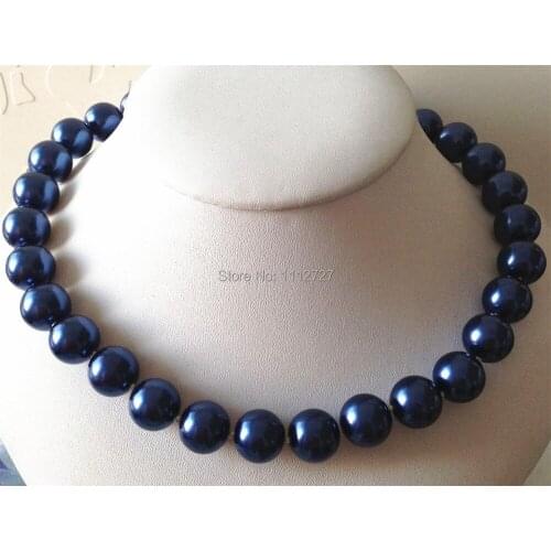 Noble! 14mm blue South Sea Shell Pearl Necklace Beads Jewelry Natural Stone DIY Fashion Jewelry Making Design 18" Wolesale Price