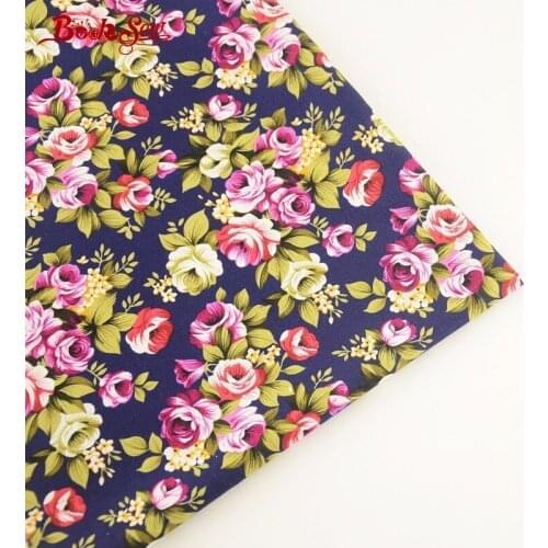 Booksew 100% Cotton Poplin Fabric Rose Design Home Textile Dark Blue Soft Quilting Cloth For Dress Clothing Craft Tildas Shirt