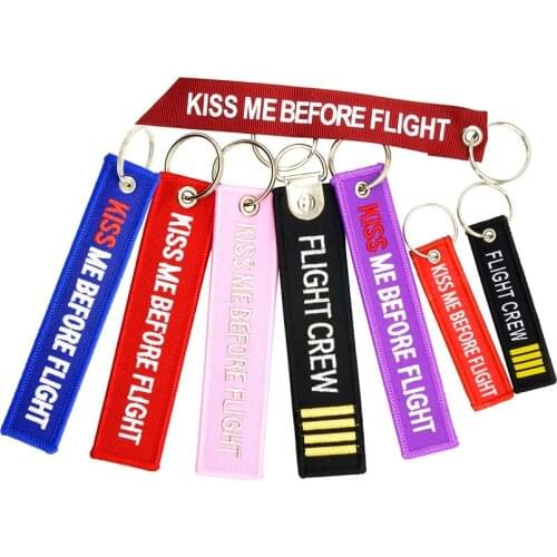 1 piece KISS ME BEFORE FLIGHT KeyChain aviation gift FLIGHT CREW Embroidery Key Chain Tag Key Chains
