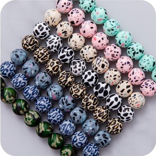 10pcs Silicone Beads 15mm Leopard Print Geometric Eco-friendly Making DIY Pacifier Chain Nursing Necklace Food Grade Lets Make