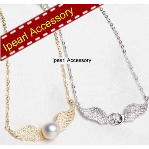 Angel Wings Necklace Pendant Findings 925 Sterling Silver Wings Chain Accessory Silver&Gold Colors Fashion Pendant Holder DIY