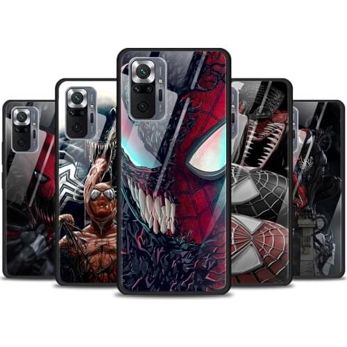 Spiderman And Venom Tempered Glass Cover For Xiaomi Redmi Note 10 10S 9 9T 9S 8T 8 9A 9C 8A 7 Pro Max Phone Case