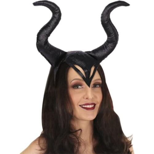 Halloween Long Demon Horn Headband Evil Queen Glitter Hair Hoop Cosplay Costume Magic Witch Headpiece Accessory For Girl