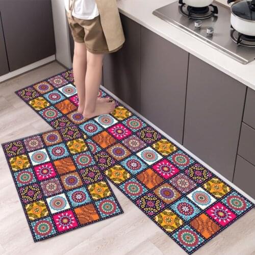 Long Non-Slip Kitchen Mat Bohemian Style Bath Outdoor Entrance Doormat Washable Living Room Bathroom Anti-Slip Absorbent Carpet