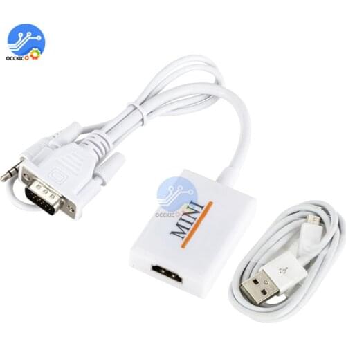 For HDMI-compatible to VGA Adapter Cable with Audio Converter for PS3 PS4 Laptop TV Box HDTV XBOX Support 1080P with Audio Cable