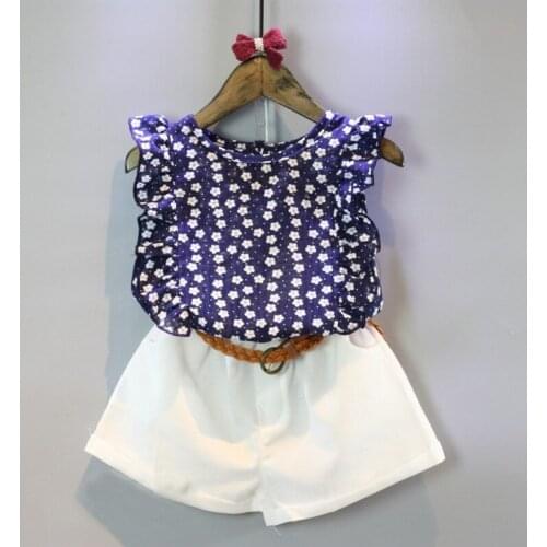 Two Pieces Baby Girls Summer Set Fashion Chiffon Floral Vest Tops Shorts Little Girl Suit 1 2 3 4 5 Years KF1034