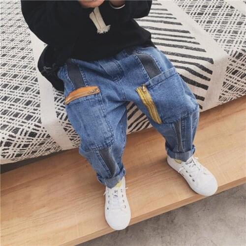 Boys Jeans 2020 New Autumn Casual Pants Trendy Version Stitching Jeans Small And Medium Vhildrens Loose Long Pants Trend