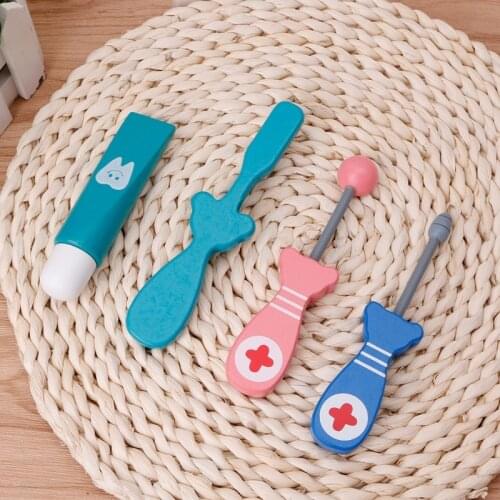 HBB 6Pcs Baby Toys Doctor Set Play Wooden Dental Tools Simulation Medicine Box Pretend Toy Kit