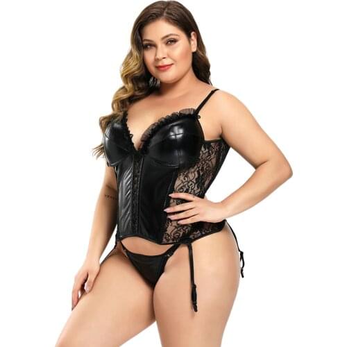 Faux Leather Bustier Push Up Steampunk Gothic Waist Trainer Lingerie Girdle Shapewear Corselet With Straps Plus Size S-6XL