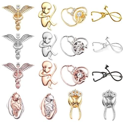 Medical Brooches Nurse Doctor Pins Brooches Stethoscope Lung Uterus Neuron Laryngoscope Ambulance Symbol Badge Medical Jewelry