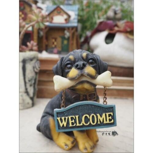 Cute Black Imitation Dog Puppy Welcome Brand Resin Ornaments Restaurant Bakery Shop Opening Decoration