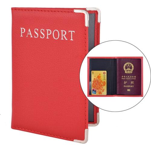 Fashion Red Simple Passport Cover PU Leather Travel Bag Passport Holder Document Wallet Credit Card Protector Case