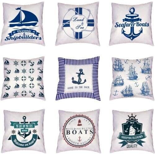 Fashion Marine Series Anchors Cushion Covers Navigation Home Decor Square Polyester Peach Skin 45x45cm White Throw Pillow Cases
