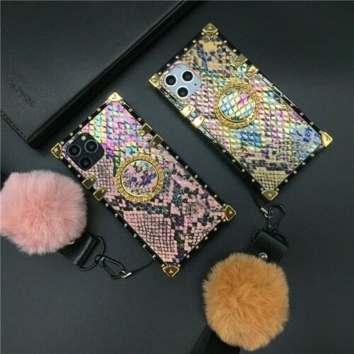 Fashion Snake Skin PU Leather Square Cover for iPhone 12 MINI 11 Pro Max 6 6S Plus 7 8 Plus X XS Max XR Glitter Soft Phone Cases