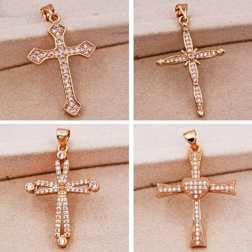 Trendy Gold Plated Cross Pendant Copper White Zirconia Stone For Women Girls Fashion Jewelry Accessories Party Wedding Gift