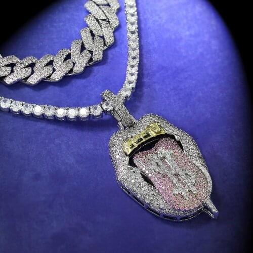Iced Out Colorful Tongue Necklace & Pendant New Arrival AAA Zircon Mens Necklace Fashion Hip Hop Jewelry Gift