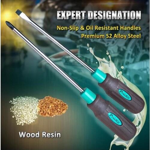 Proskit SD-9523 wooden handle screwdriver non-slip oil resistant no cracked Phillips meganetic tips screwdriver set tool 2pcs