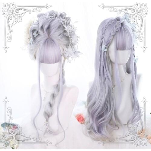High Quality Lolita Moon Cold Gray Big Wave Daily Girl Synthetic Long Wig Fairy Cosplay Party