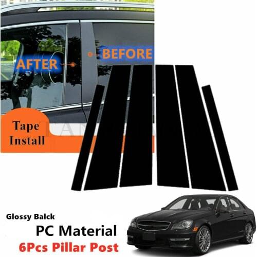 PC 6Pcs Set Fit For Benz C Class W204 C 200 300 350 180 250 Sedan 2008-2014 Side Door Window Trim Pillar Black Posts Piano Cover