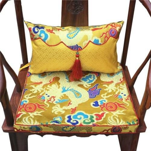 Luxury Dragon Chinese Ethnic Cushions Home Decor Thick Seat Cushion for Chair Sofa Mat Silk Brocade Lumbar support Pillow