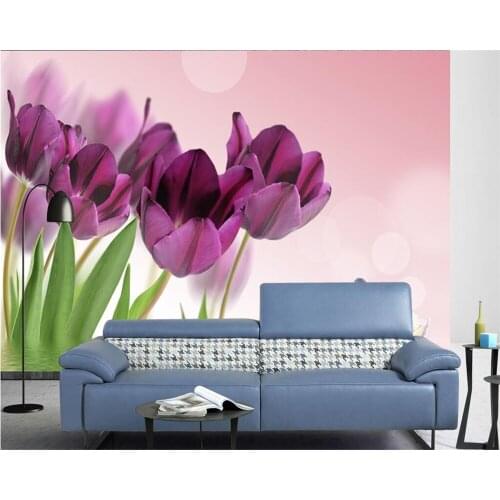 Beibehang Custom Wallpaper Home Decorative Mural Purple Dream Tulip 3d TV Sofa Background Wall 3d wallpaper papel de parede