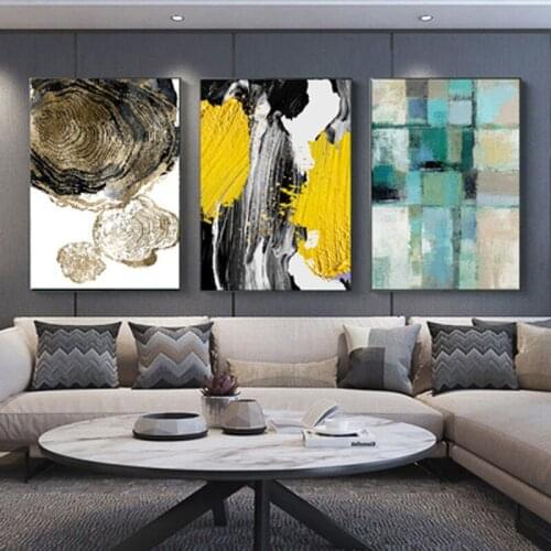 Light Luxury Abstract Golden Annual Ring Watercolor Oil Painting Geometric Line Ink Porch Living Room Decoration Painting Poster
