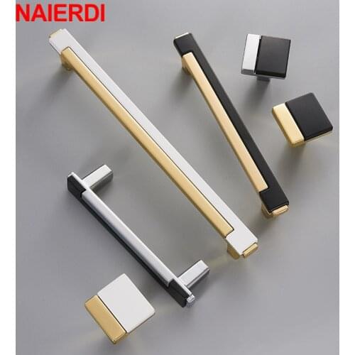 NAIERDI Zinc Alloy Kitchen Cabinet Handle Gold Chrome Knobs Handles Fashion Drawer Knobs Pulls Furniture Handle Door Hardware
