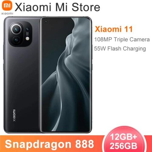 Chinese Version Xiaomi Mi 11 12GB RAM 256GB ROM Smartphone Snapdragon 888 Octa Core 108MP Rear Camera 55W Fast Charge 4600mAh