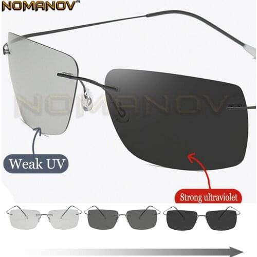 2020 Summer Style Rimless Photochromic Grey Polarized Lens Sunglasses Men Women Day and Night Polarized Sun Glasses Driving