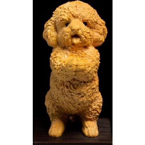 Teddy Dog Statue Boxwood Carving Crafts Wood Carving Lucky Wealth Feng Shui Home Decoration Car Decoration