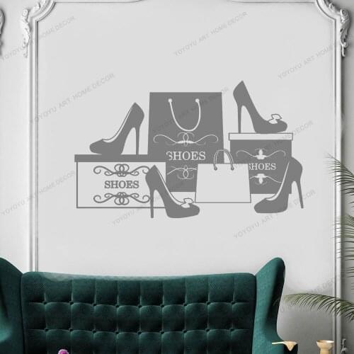 Fashion Shoes Stiletto Store Shopping Wall Stickers Vinyl Wall Decal Shoe shop Window Decoration Removable Art Wallpaper CX1338