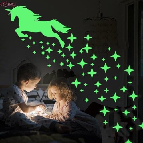 Luminous Running Unicorn Wall Stickers DIY Star Glow Decals For Kids Room Baby Nursery Home Decoration Waterproof 3D Wall Decals
