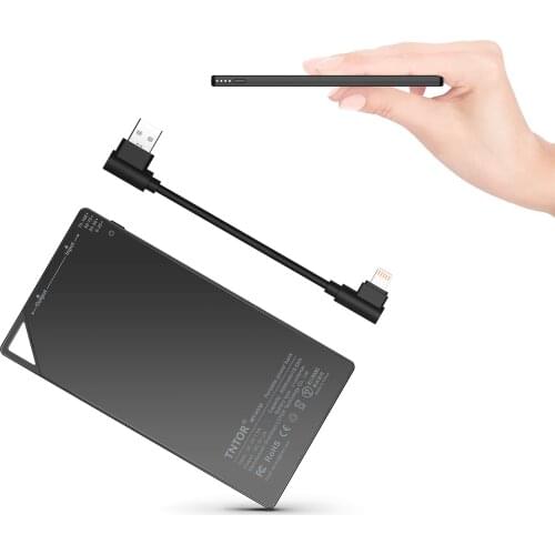 5000mAh Ultra Thin Power Bank Wallet & Pocket Size [only 6mm] Compact External Slim Battery Charger with Portable Cable