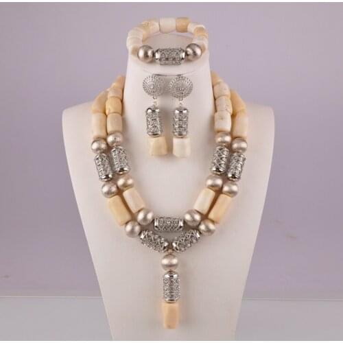 African Wedding Banquet Costume Jewelry Nigerian Bride Wedding Jewelry White Natural Coral Bead Necklace Set AU-58