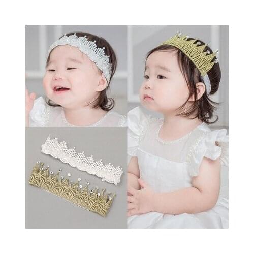 Pearl Diamond lace Crown Childrens Headband Baby Girls Princess Hair Accessories Newborn Photography Props Birthday Headwear