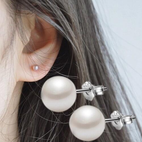 2021 New S925 Silver Pearl Stud Earrings For Women 1 Pair 6-12mm Jewelry Fashion Simple Round Earring Holiday Gifts